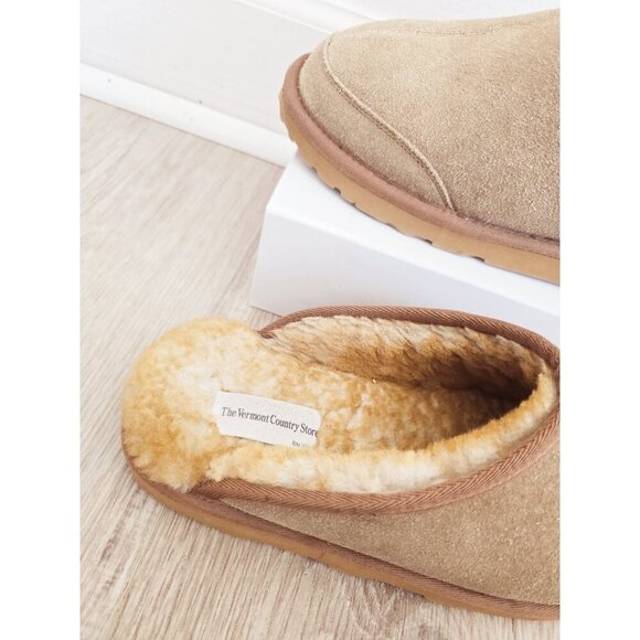 The Vermont Country Store Sheepskin Suede Leather Shearling Fur Slippers Mens 10 - Picture 4 of 10